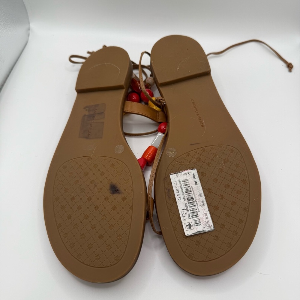 Antonio Melani Loola Beaded Lace Up Gladiator Sandals Tan Floral Print 8M - Picture 2 of 3